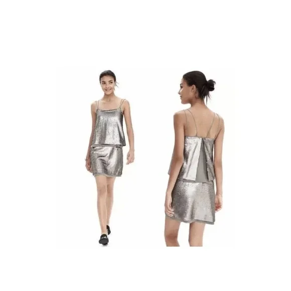 BANANA REPUBLIC Strappy Sequin SILVER Dress Size 2 NEW - Picture 4 of 6